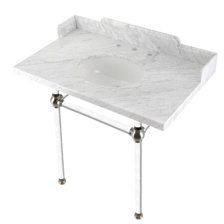 Kingston Brass 36 Carrara Marble Console Sink with Acrylic Legs, Marble WhiteBrushed Nickel LMS36MA8